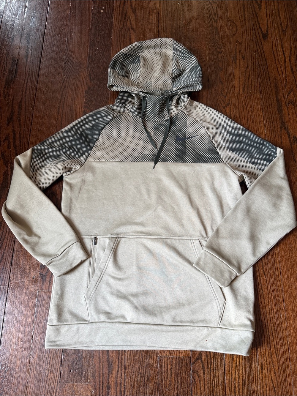 Nike Beige and Gray Men's Hooded Pullover Sweatshirt standard fit size M